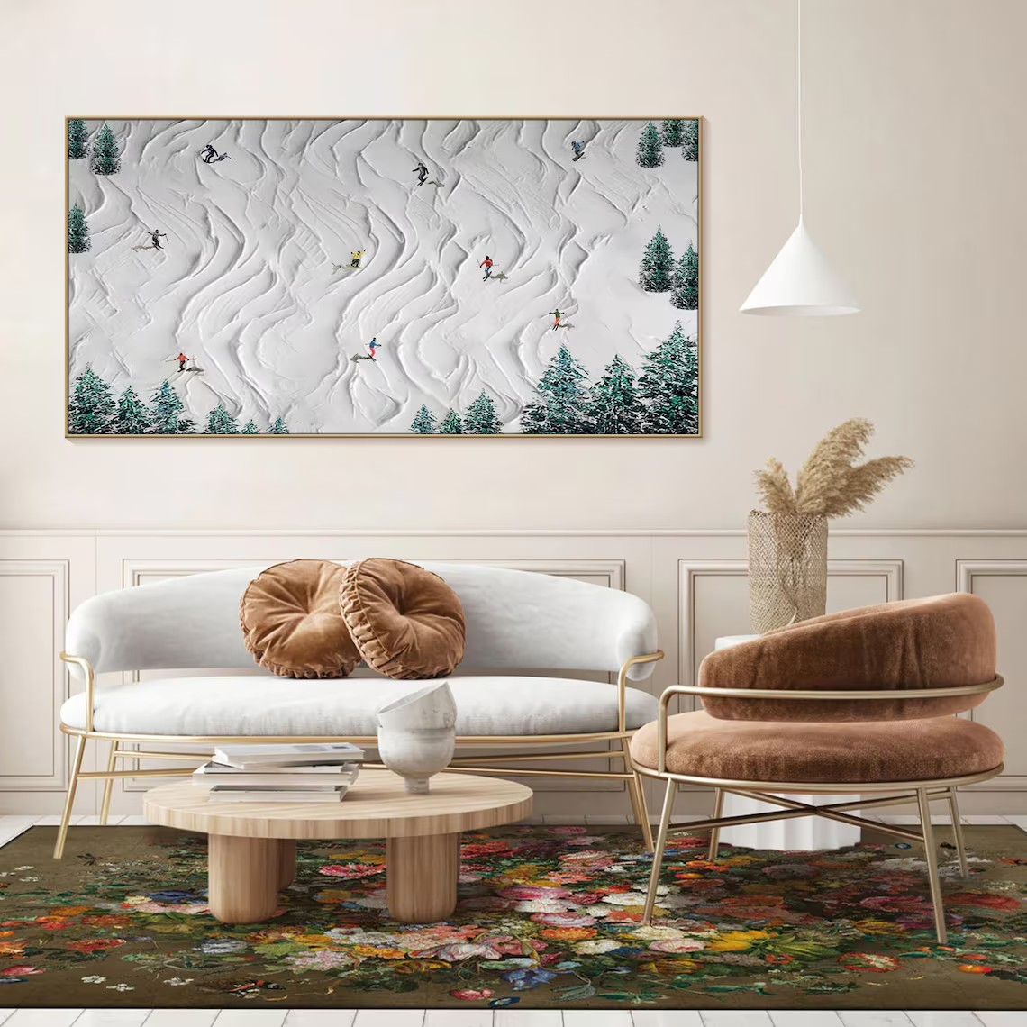 Textured Skiing Art Painting- Handmade Winter Sport  Scene #TC 096
