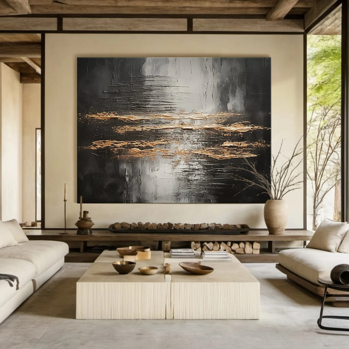 Heavy Texture Oil Painting | Abstract Metallic Gold Canvas Art   #TC 061