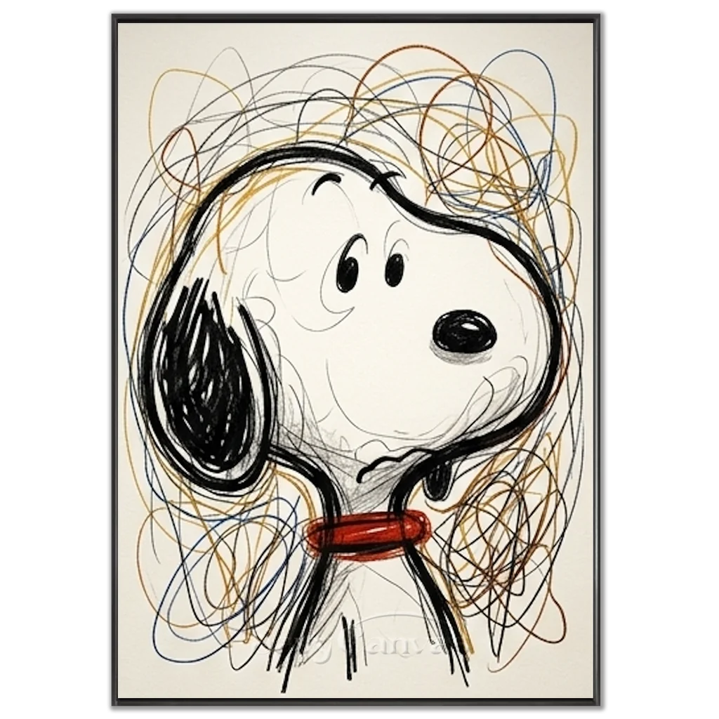 Snoopy Oil Painting, Abstract Line Cartoon Wall Art #SS 377