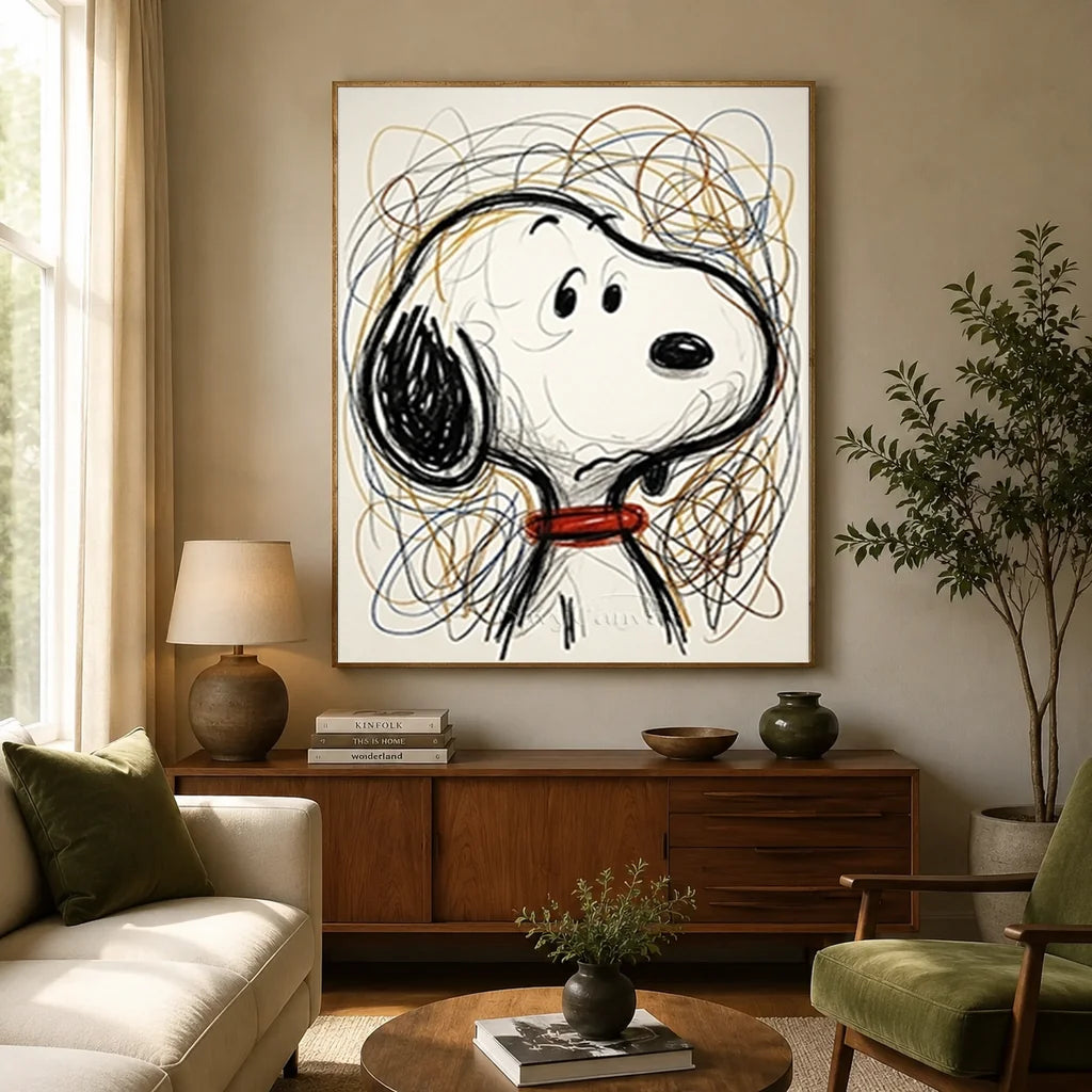 Snoopy Oil Painting, Abstract Line Cartoon Wall Art #SS 377