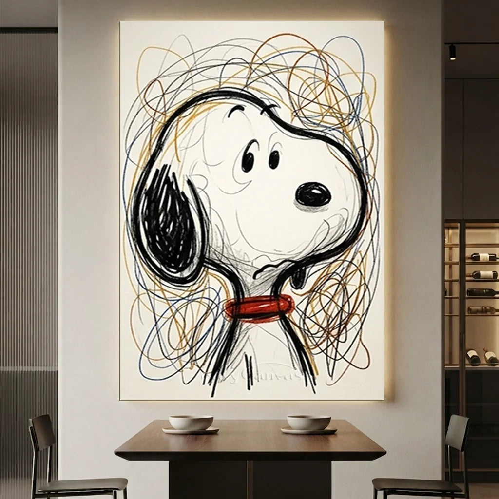 Snoopy Oil Painting, Abstract Line Cartoon Wall Art #SS 377