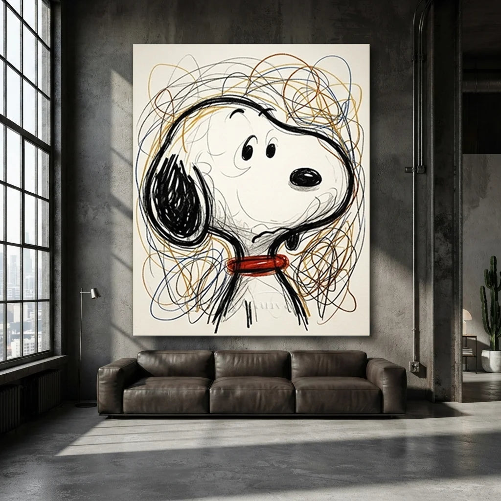 Snoopy Oil Painting, Abstract Line Cartoon Wall Art #SS 377