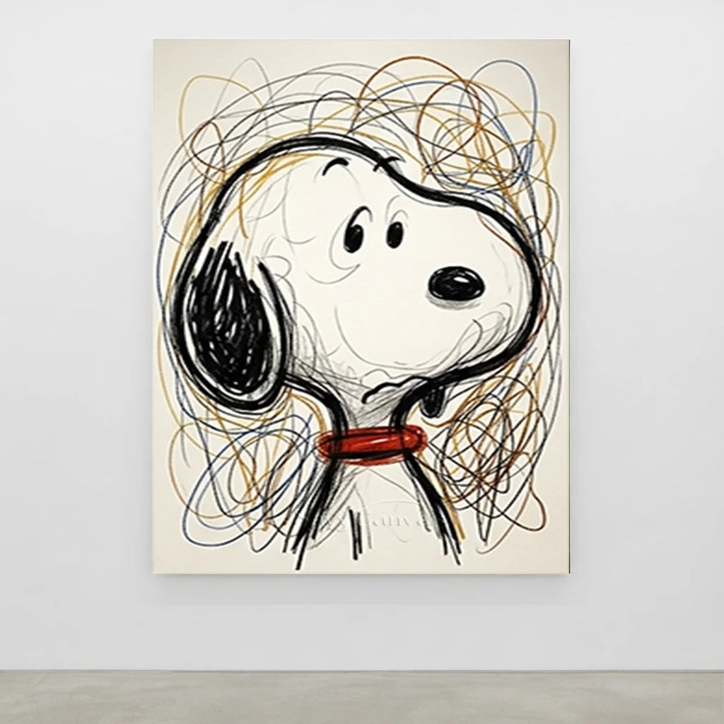Snoopy Oil Painting, Abstract Line Cartoon Wall Art #SS 377