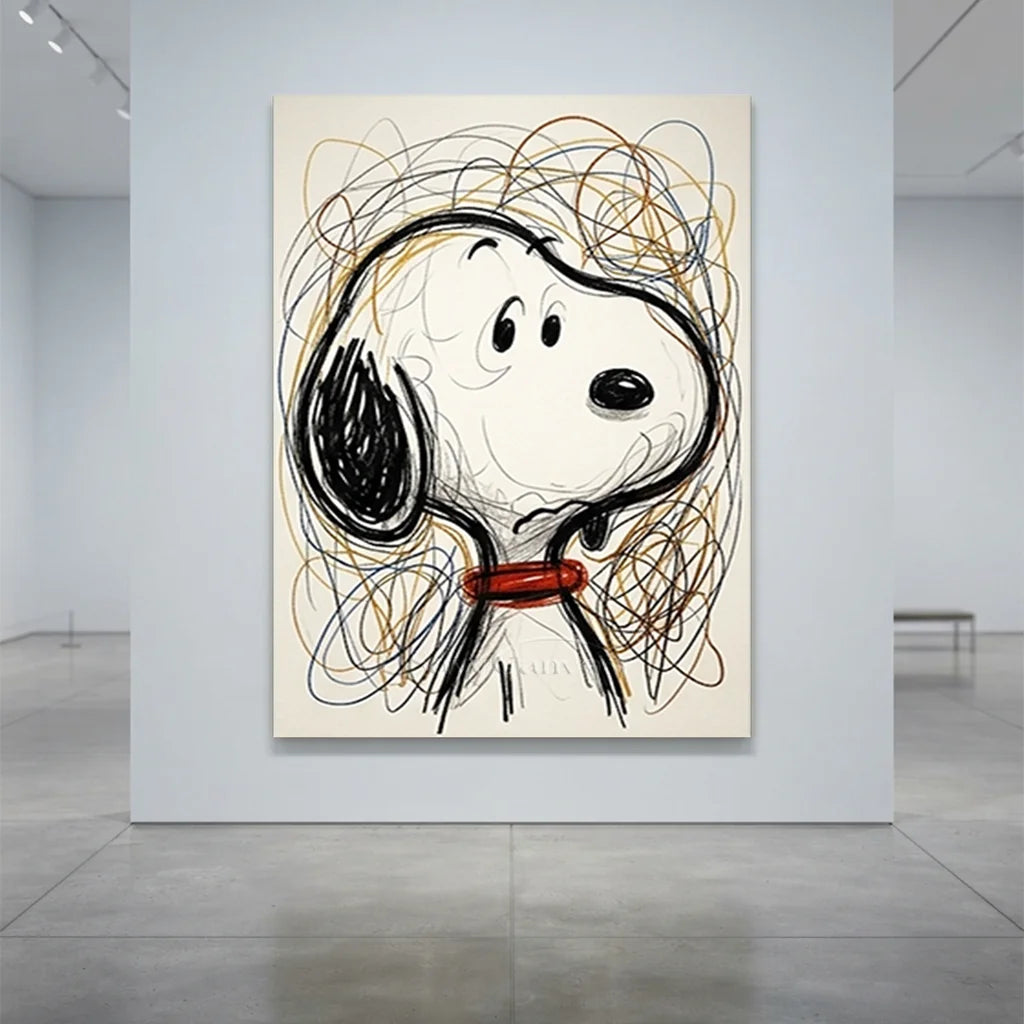 Snoopy Oil Painting, Abstract Line Cartoon Wall Art #SS 377