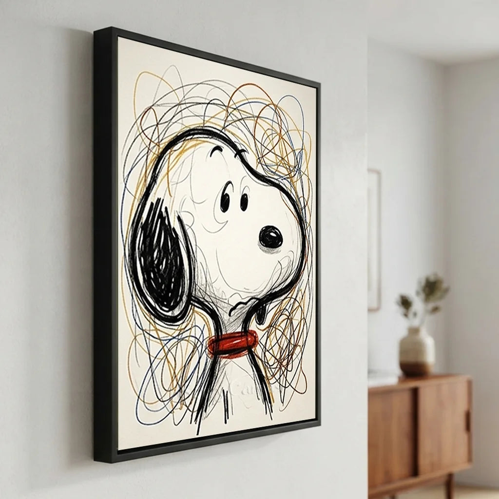 Snoopy Oil Painting, Abstract Line Cartoon Wall Art #SS 377