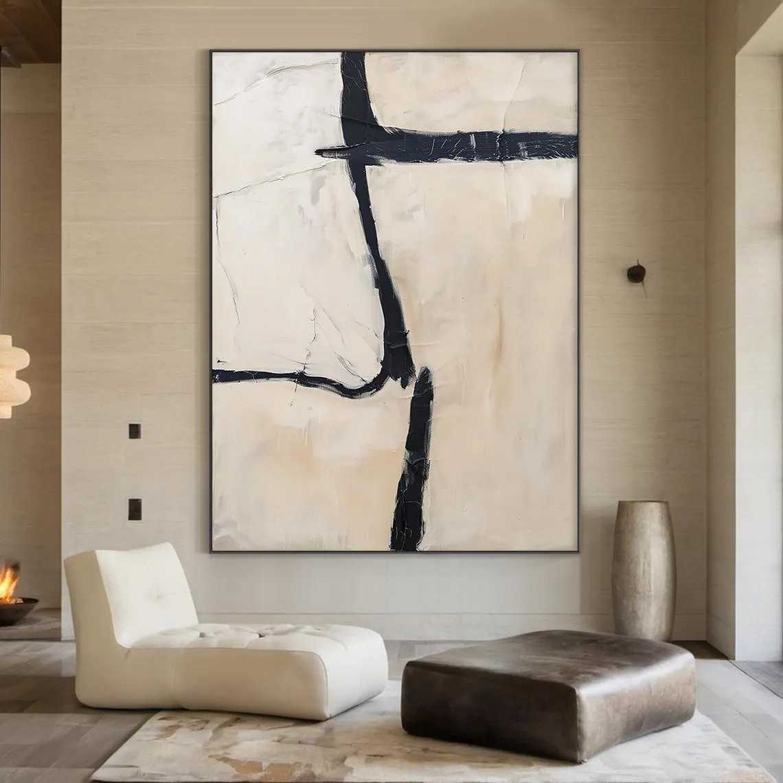 Geometric Abstract Oil Painting | Bold Black Lines Original Art  #TC 059