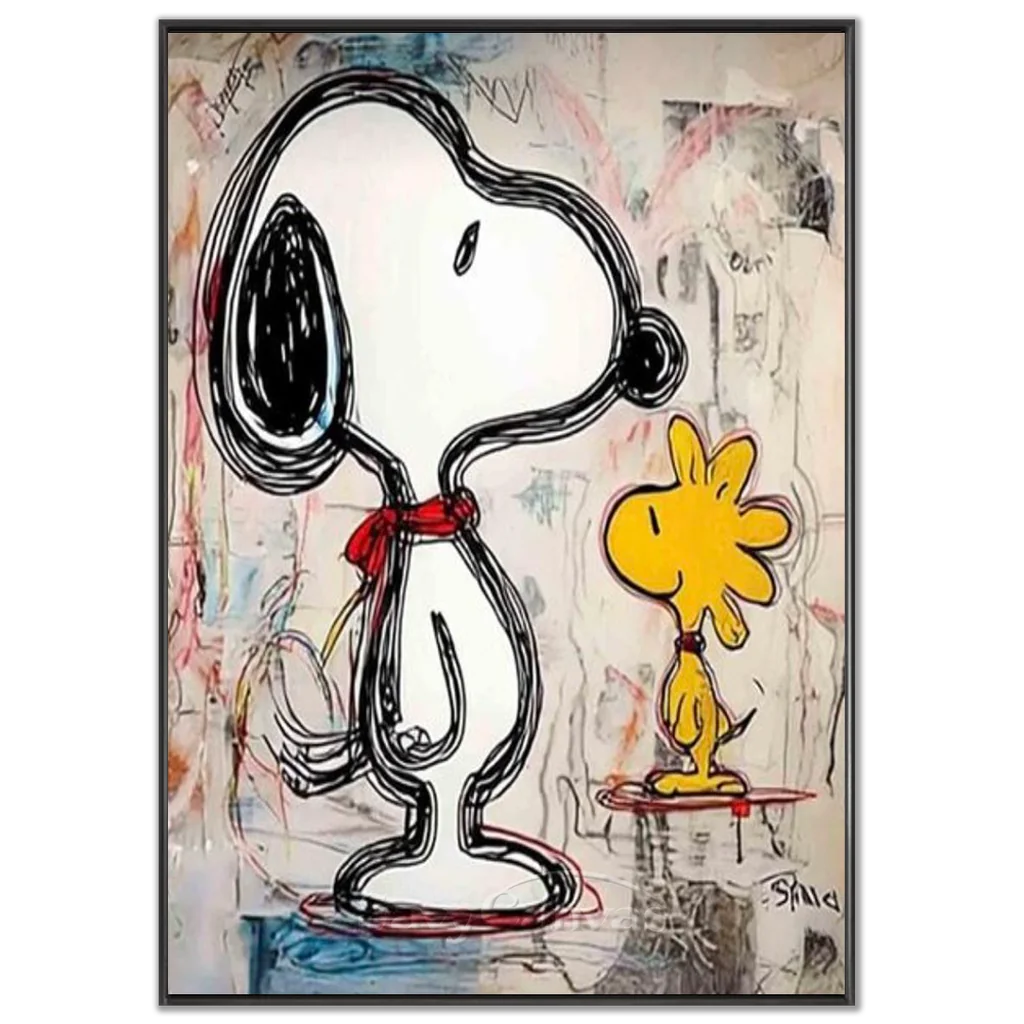 Line Art Snoopy Oil Painting, Abstract Cartoon Canvas #SS 379