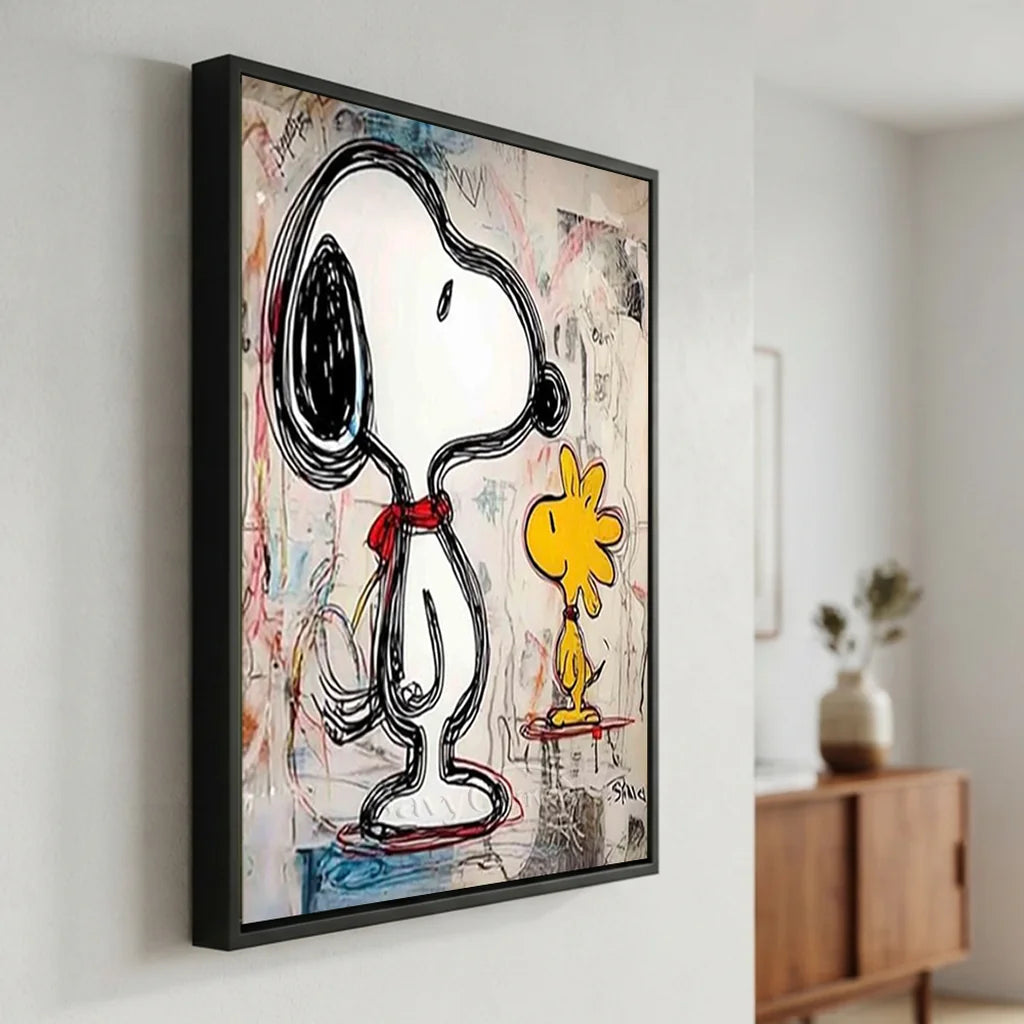 Line Art Snoopy Oil Painting, Abstract Cartoon Canvas #SS 379