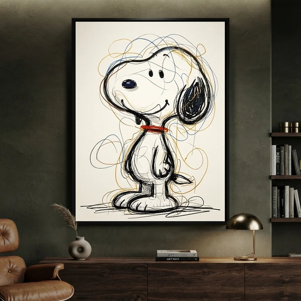 Snoopy Oil Painting | Line Art Cartoon Canvas #SS 381