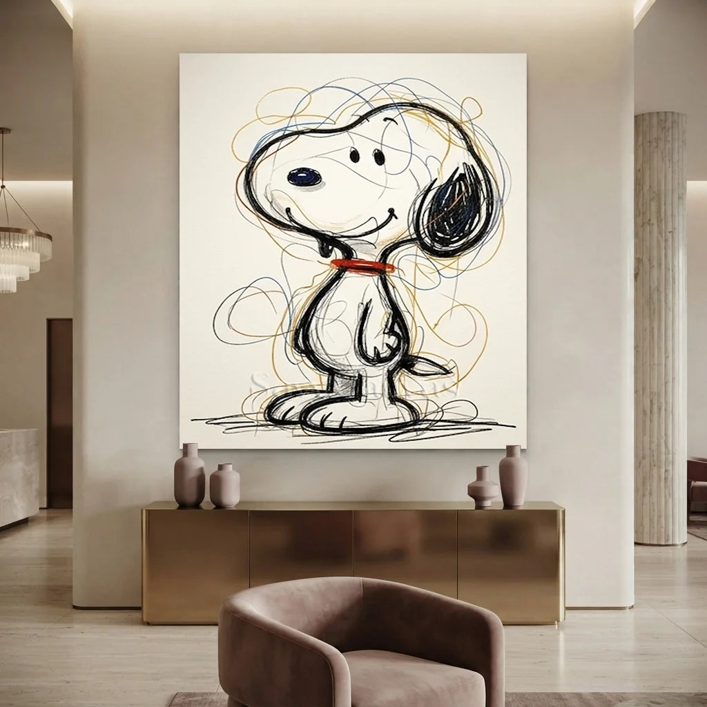 Snoopy Oil Painting | Line Art Cartoon Canvas #SS 381