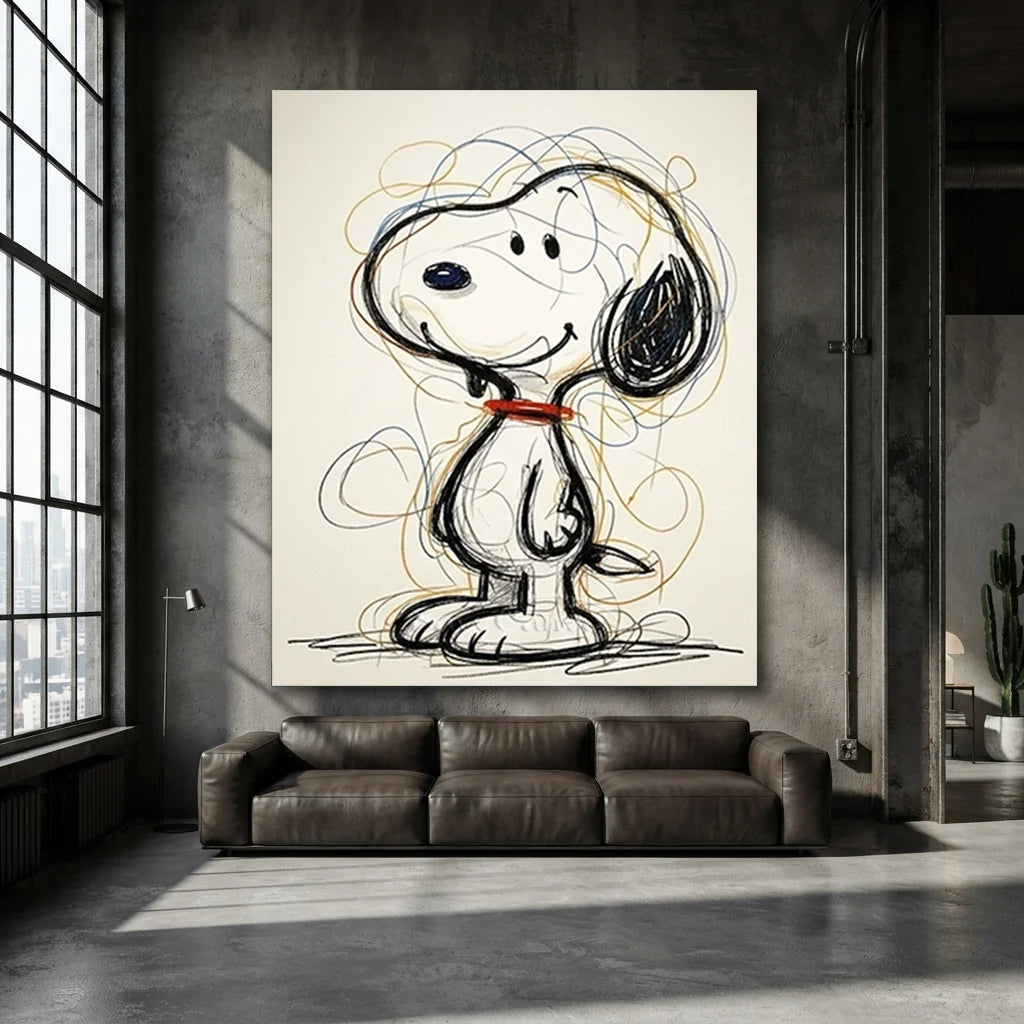 Snoopy Oil Painting | Line Art Cartoon Canvas #SS 381