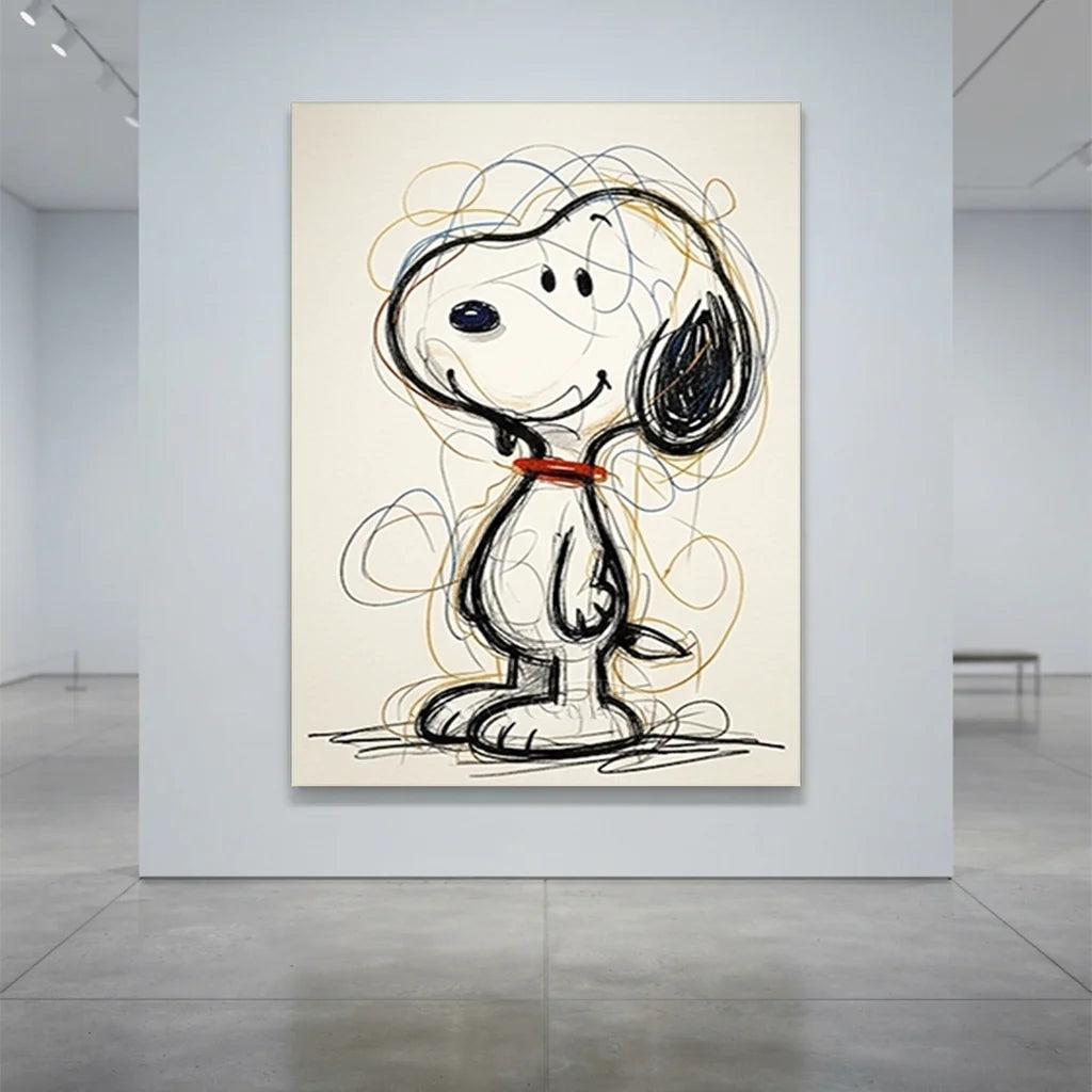 Snoopy Oil Painting | Line Art Cartoon Canvas #SS 381