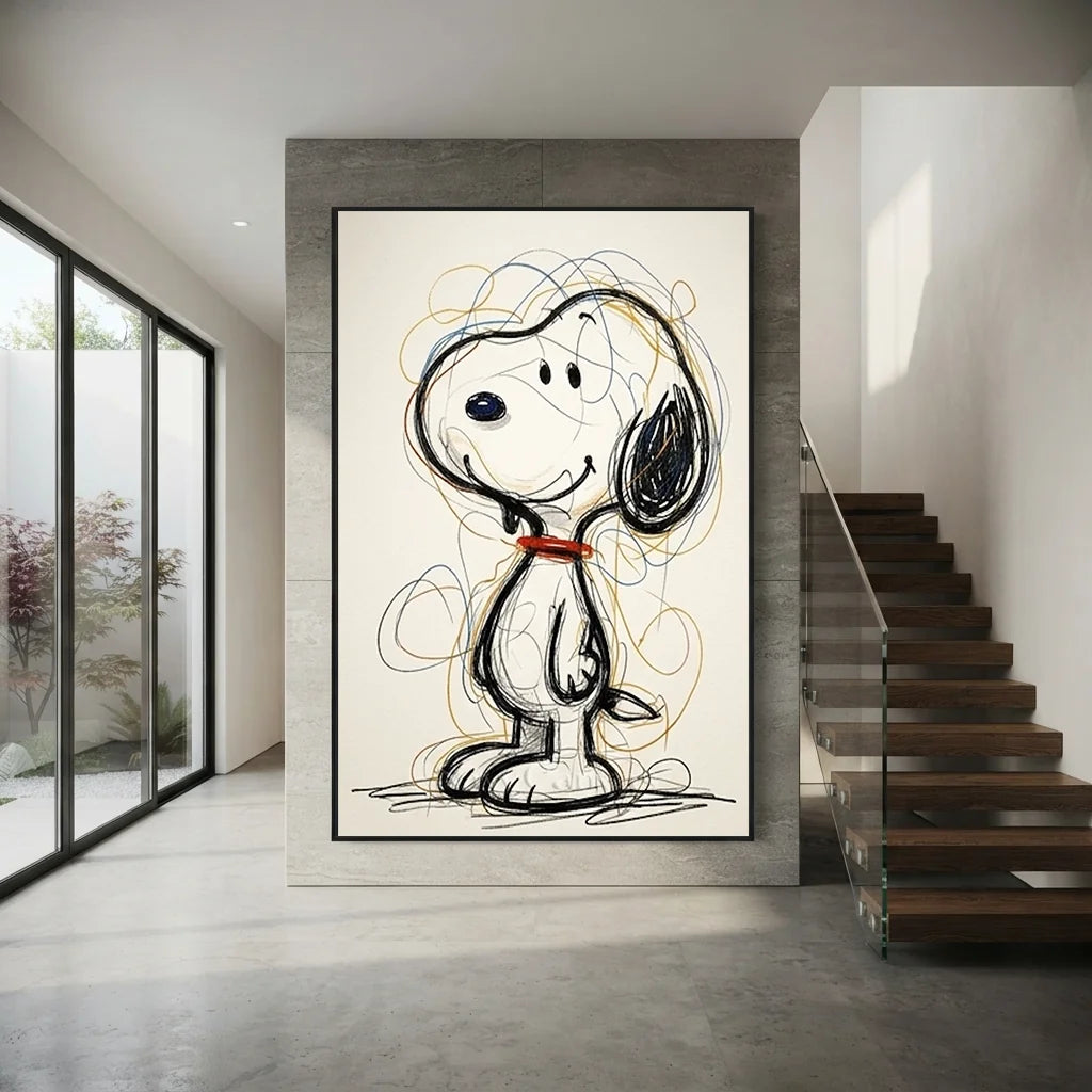 Snoopy Oil Painting | Line Art Cartoon Canvas #SS 381