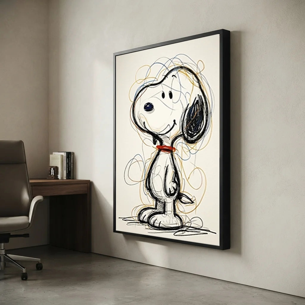 Snoopy Oil Painting | Line Art Cartoon Canvas #SS 381