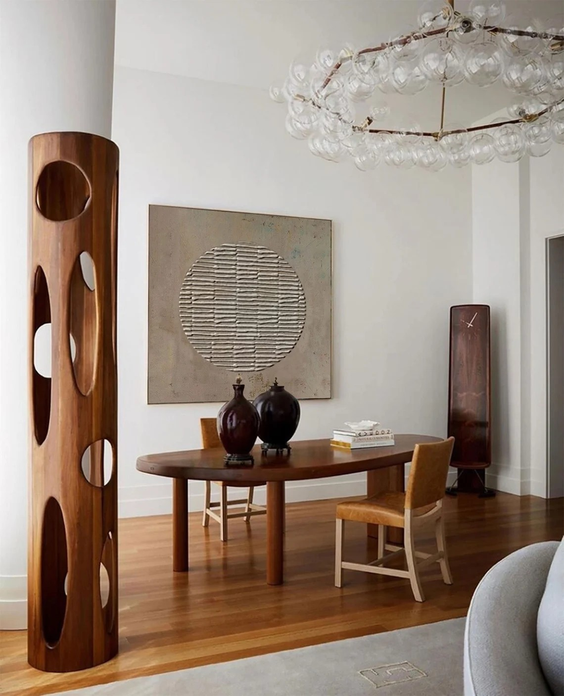 3D Minimalist Abstract Oil Painting with Textured Brown Circle #JJ 013