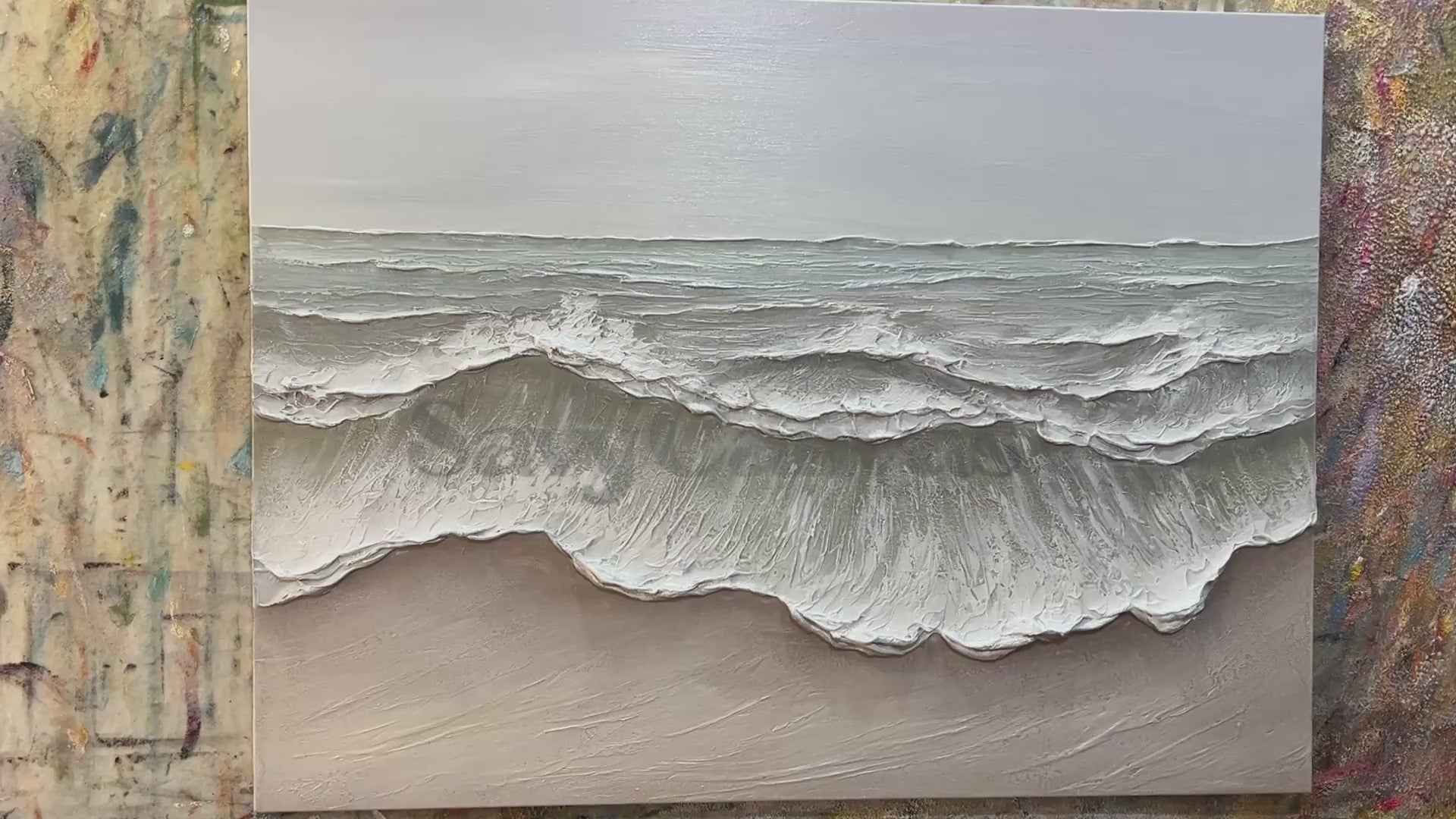 Large Textured Beach Wall Art | Neutral Abstract Ocean Wave Canvas #ZZ