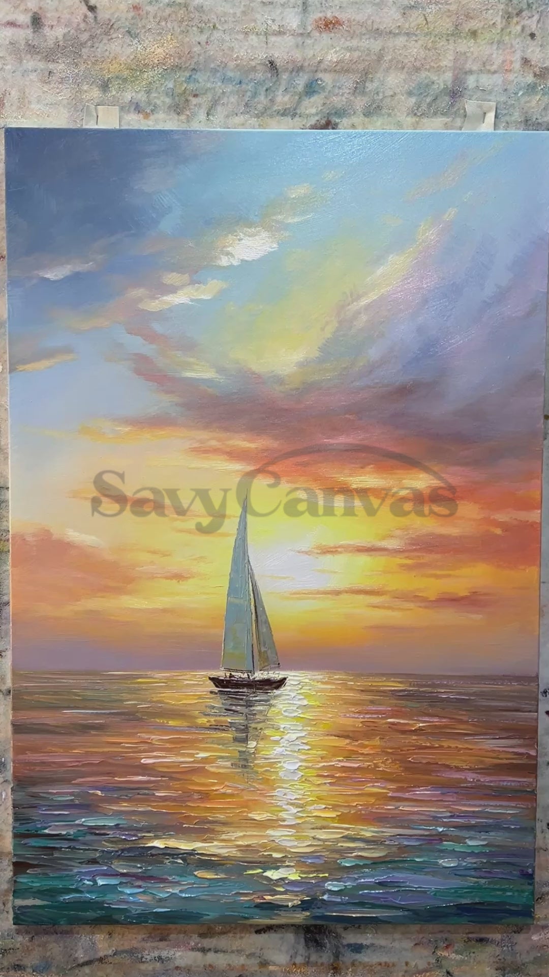 Sailboat Sunrise Seascape Art - Abstract Ocean Wall Art #JJ 207