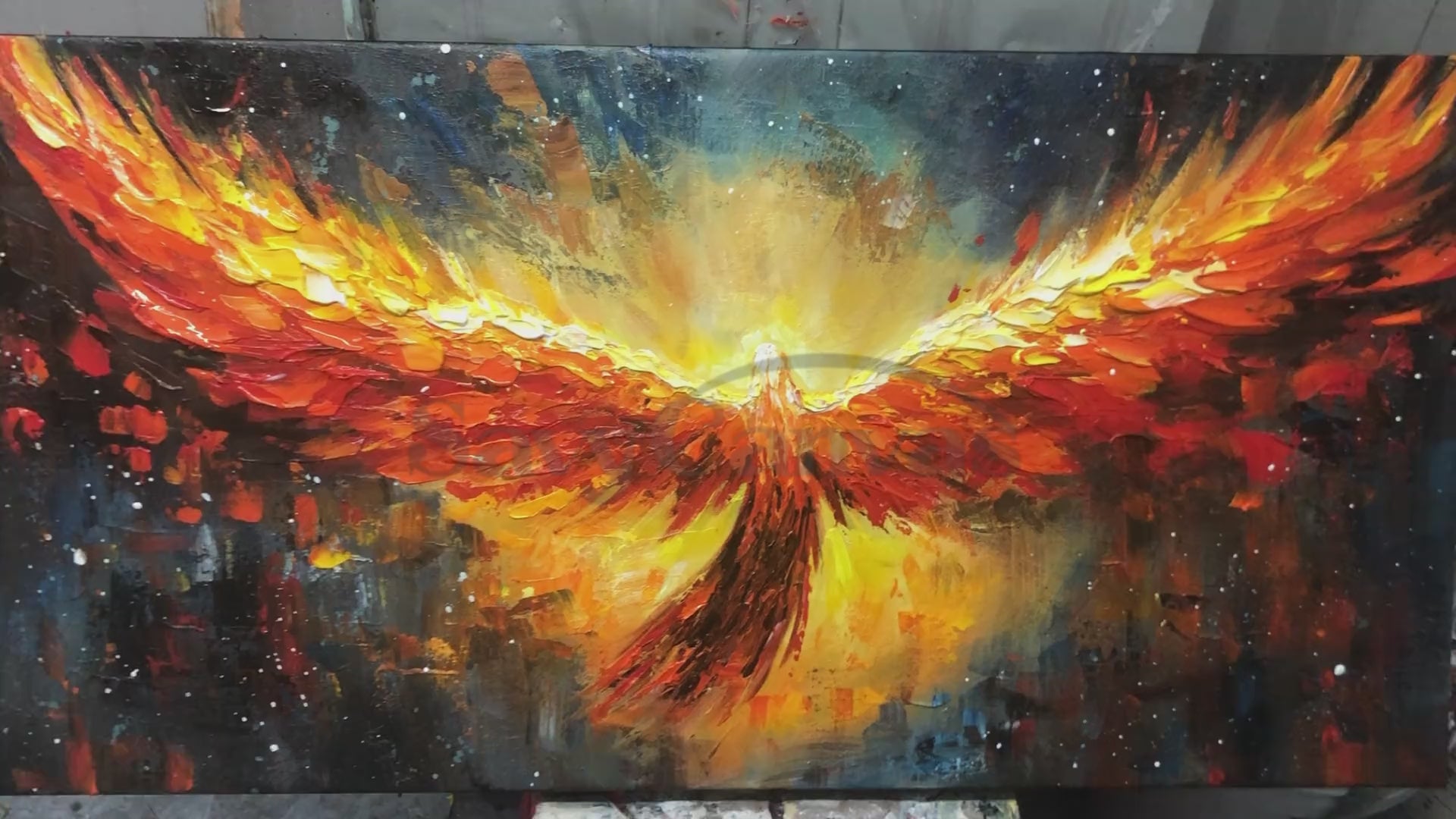 Textured Phoenix Rising Oil Painting | Large Fiery Wall Art Decor #ZZ