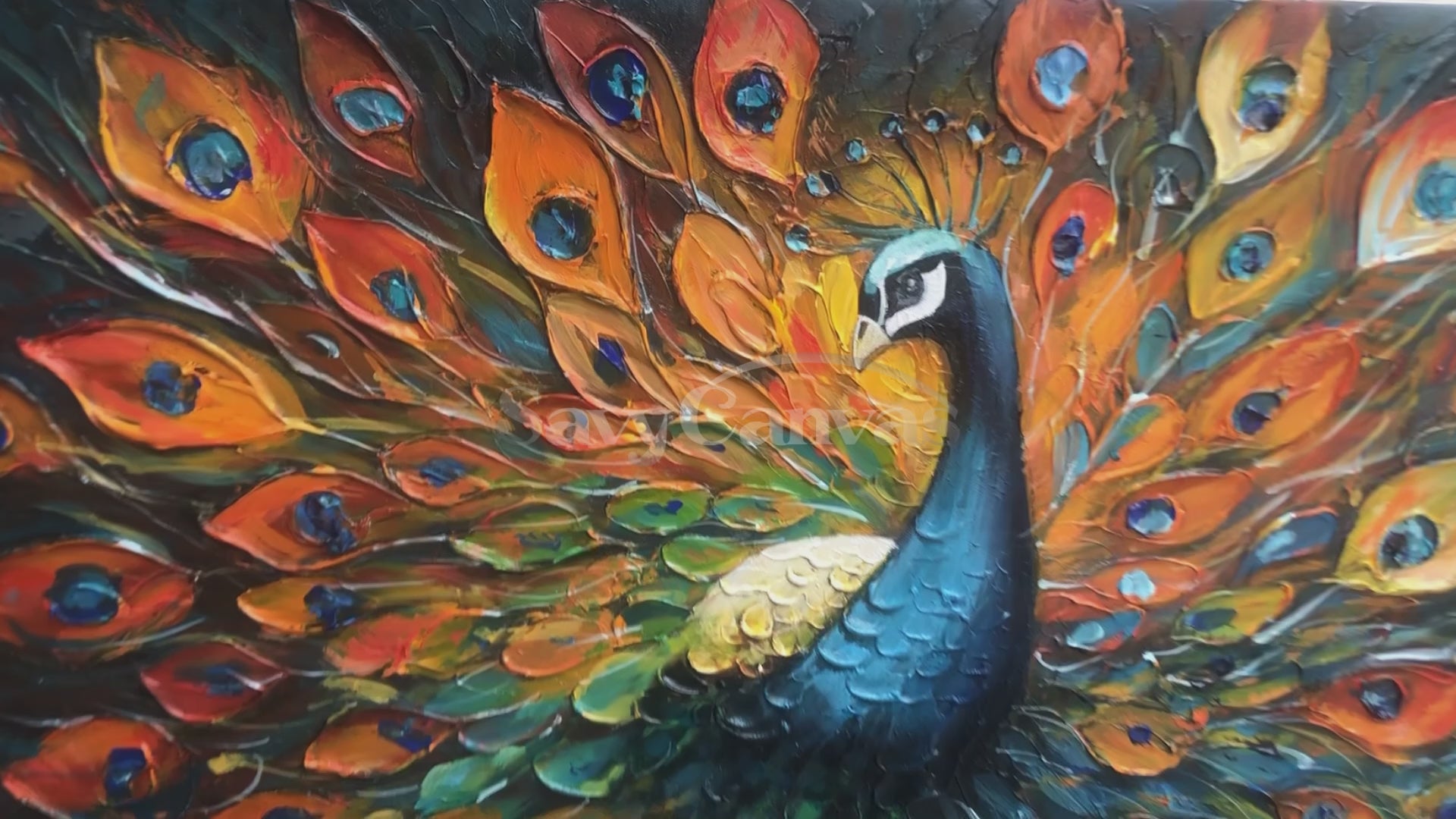 Large Textured Peacock Painting | Colorful Abstract Bird Wall Art Deco