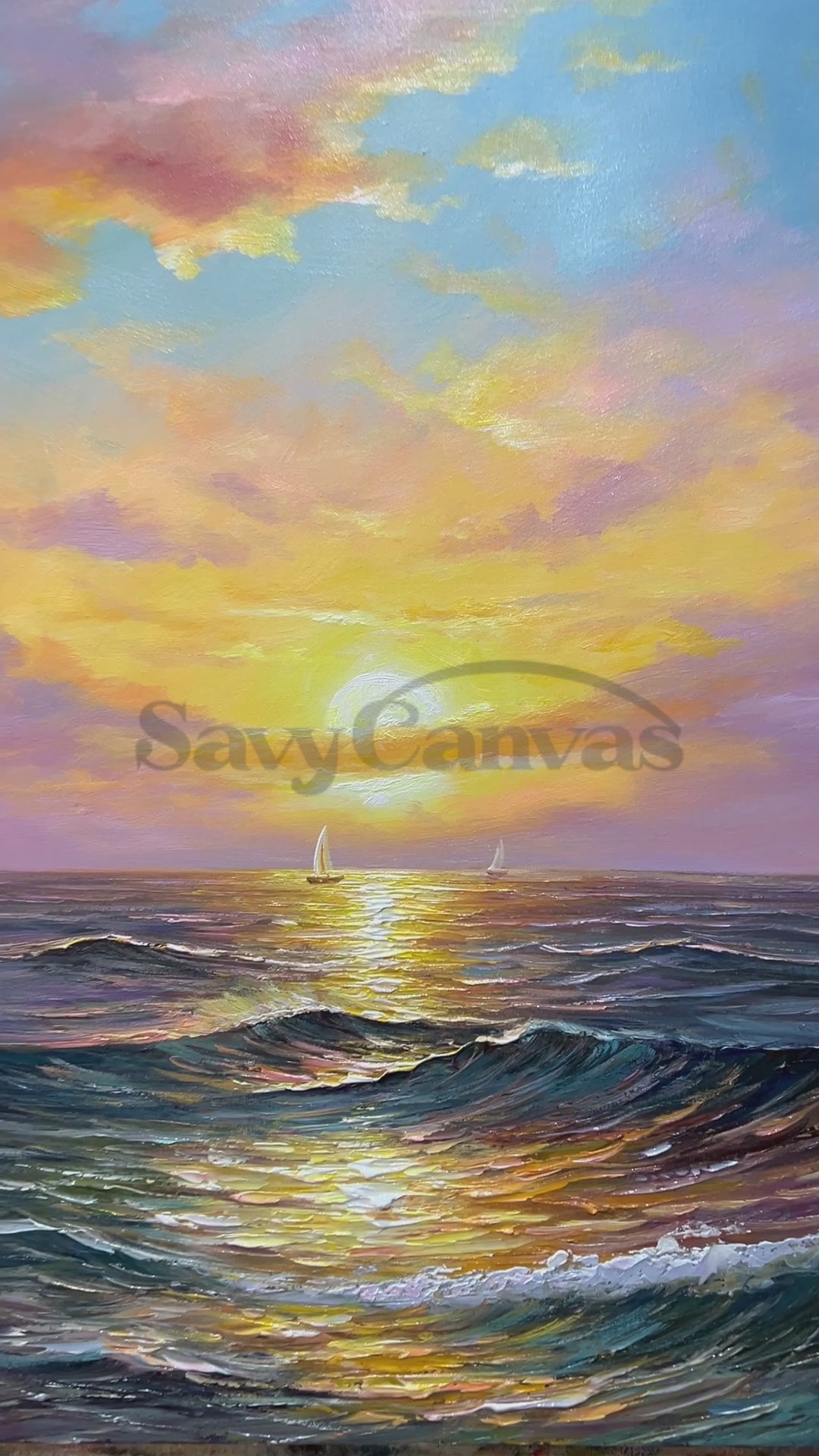 Sailboat Sunrise Seascape Art - Abstract Ocean Wall Art #JJ 207