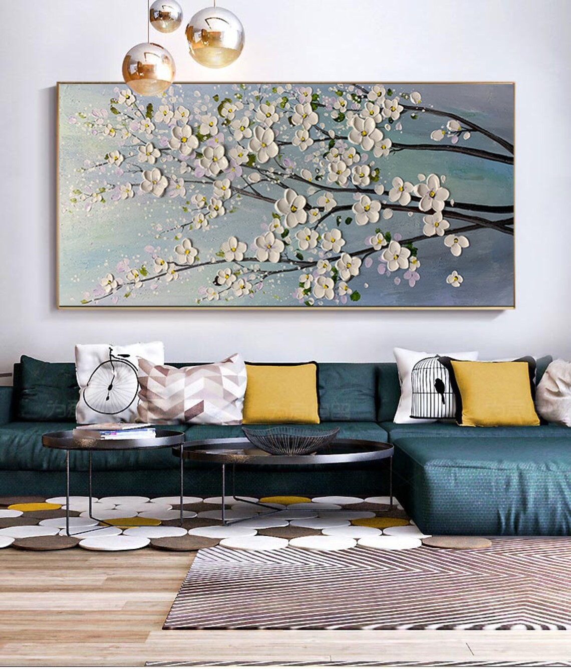 3D White Flower Abstract Oil Painting - Textured Floral Art #JJ 035