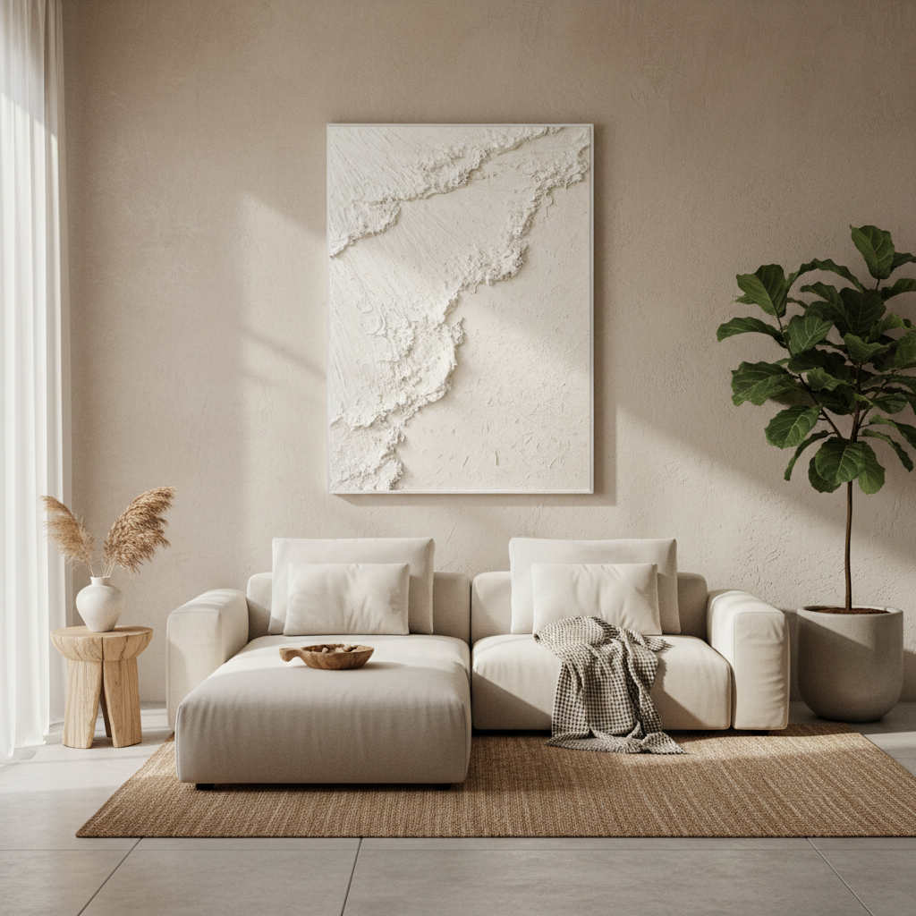 Beach Sand Inspired Textured Abstract Art | White Textured Plaster Wall Art #CC 002