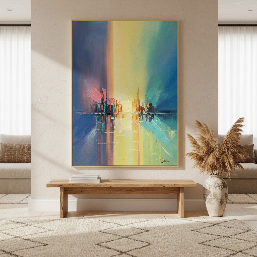 Colorful Urban Horizon Wall Art  | Abstract City Skyline Canvas Art #CC 004