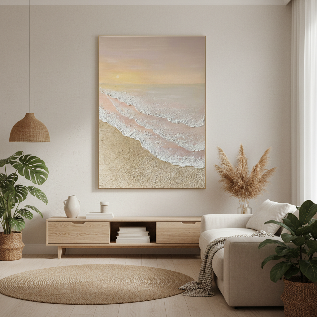 Boho Minimalist Beach Wall Art - Textured Sand & Sea Painting