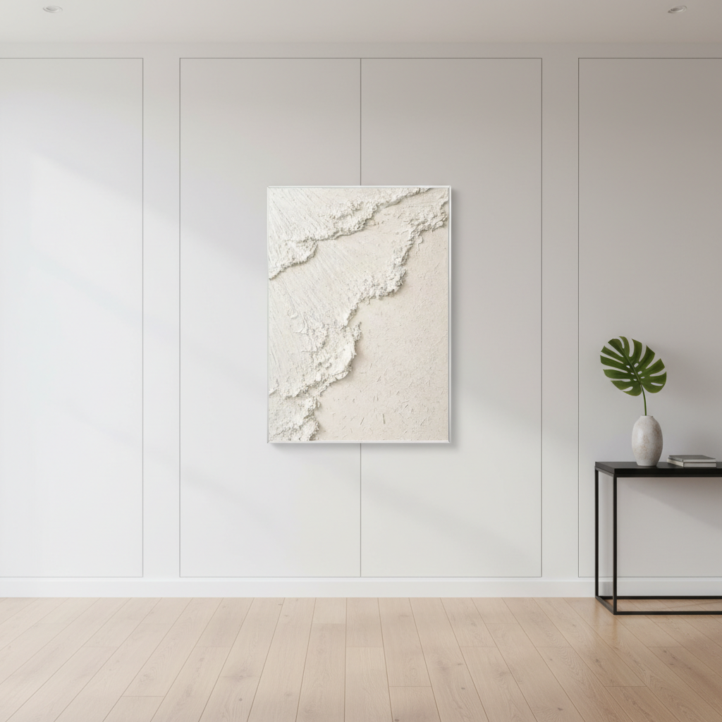 Beach Sand Inspired Textured Abstract Art | White Textured Plaster Wall Art #CC 002