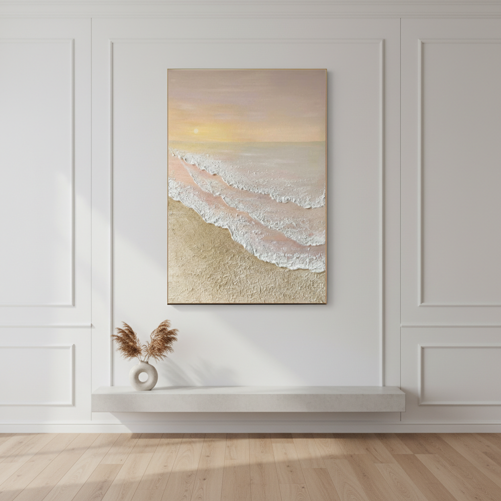 3D Textured Beach Canvas Art - Minimalist Ocean Wave Wall Decor #CC 005