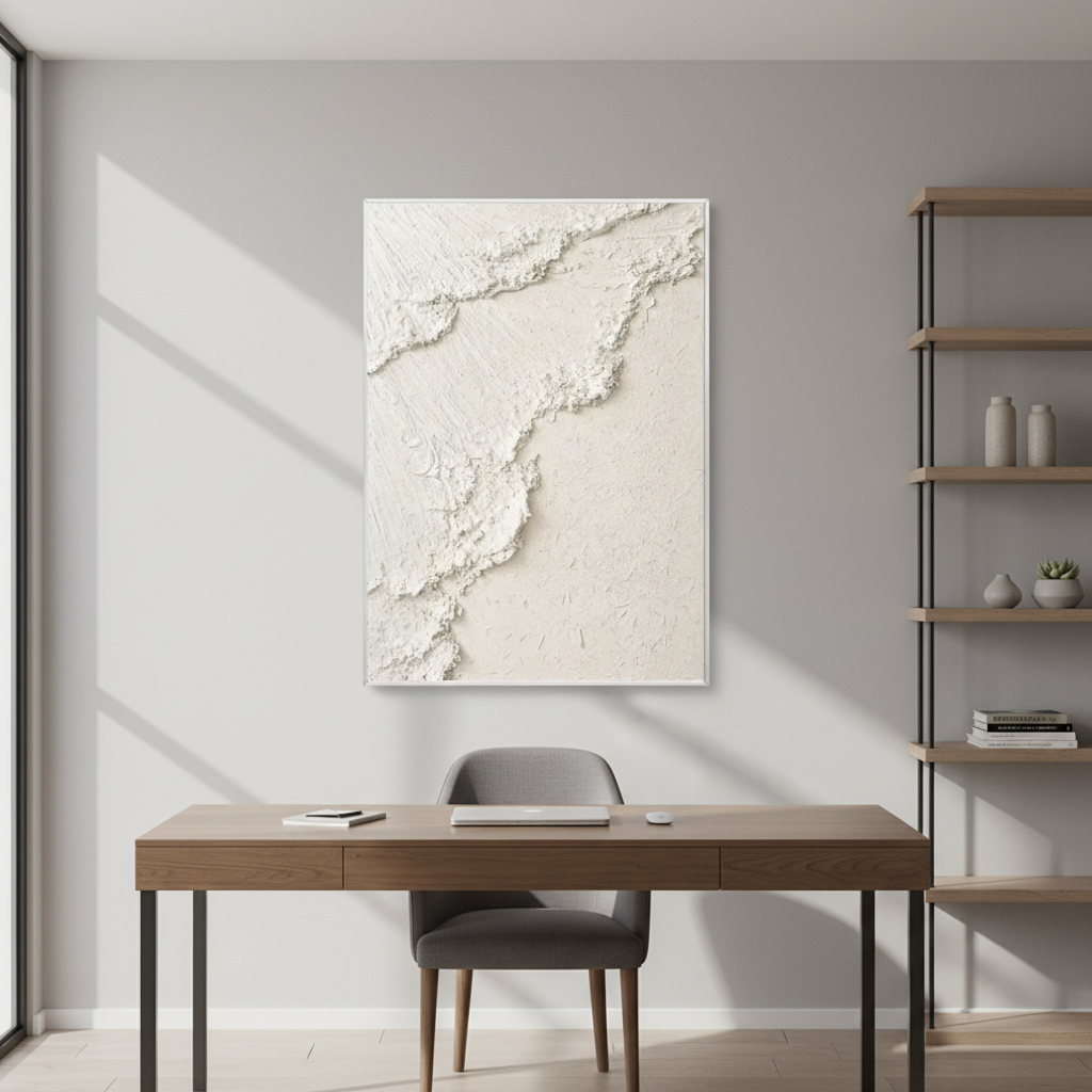 Beach Sand Inspired Textured Abstract Art | White Textured Plaster Wall Art #CC 002