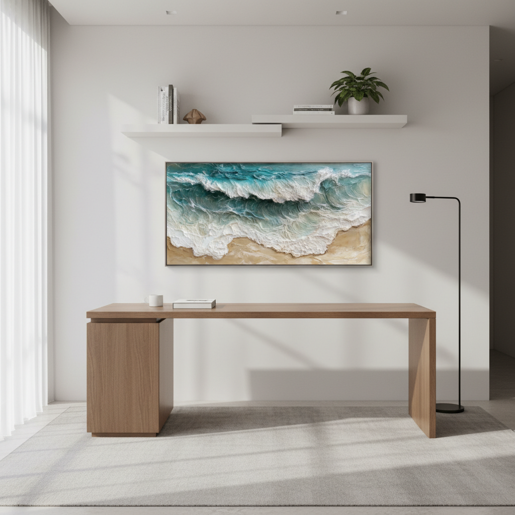 3D Ocean Wave Canvas Wall Art | Coastal Beach Scene Oil Painting #CC 003