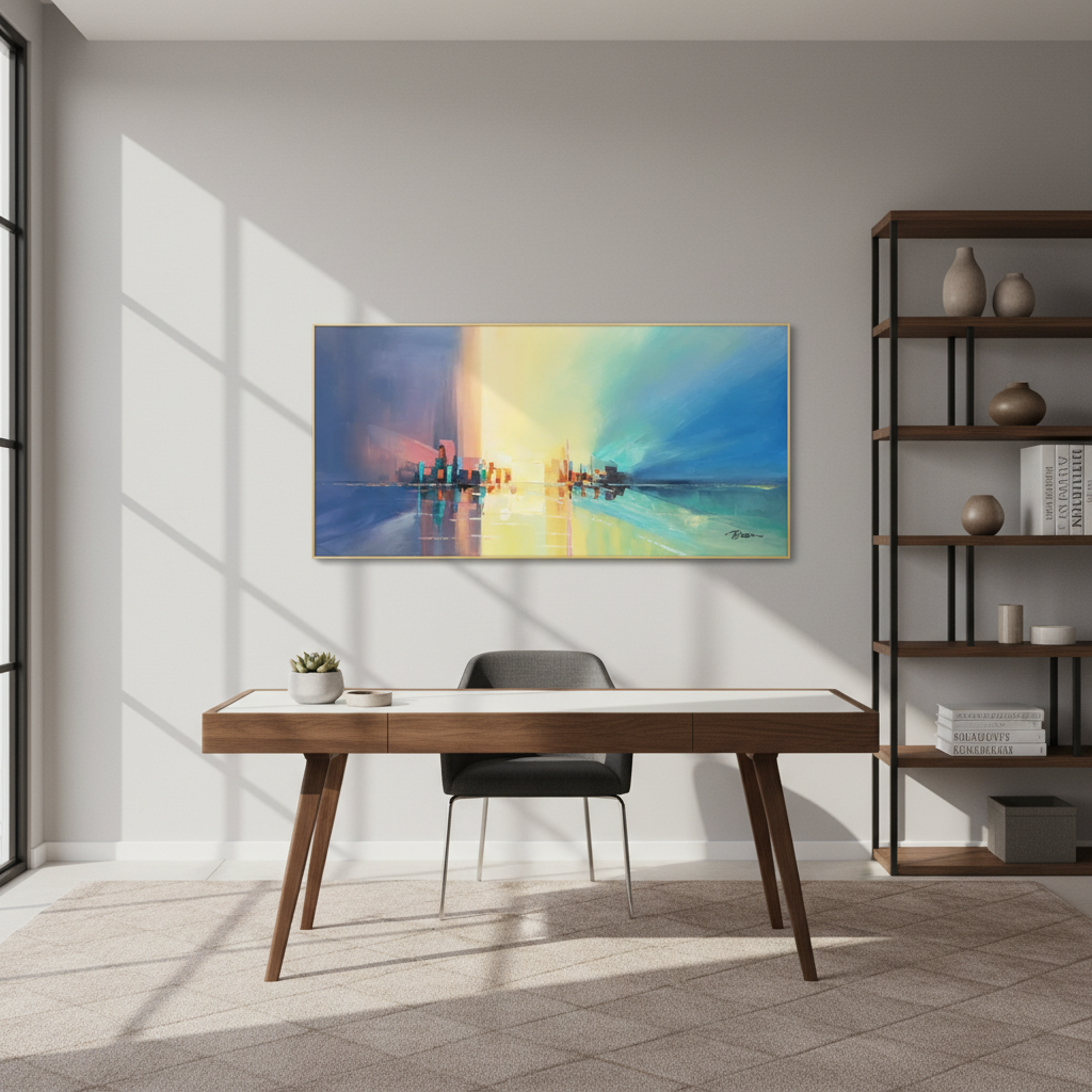 Colorful Urban Horizon Wall Art  | Abstract City Skyline Canvas Art #CC 004