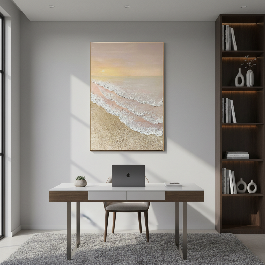 3D Textured Beach Canvas Art - Minimalist Ocean Wave Wall Decor #CC 005