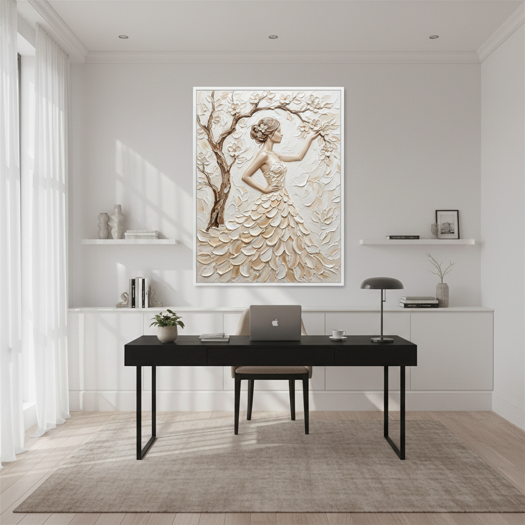 Romantic Wedding Gift, Bride Painting, Floral Dress Art, Elegant Woman Wall Decor #ZZ 273