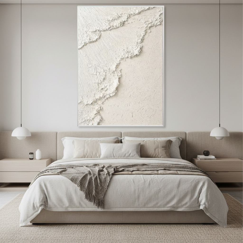 Beach Sand Inspired Textured Abstract Art | White Textured Plaster Wall Art #CC 002