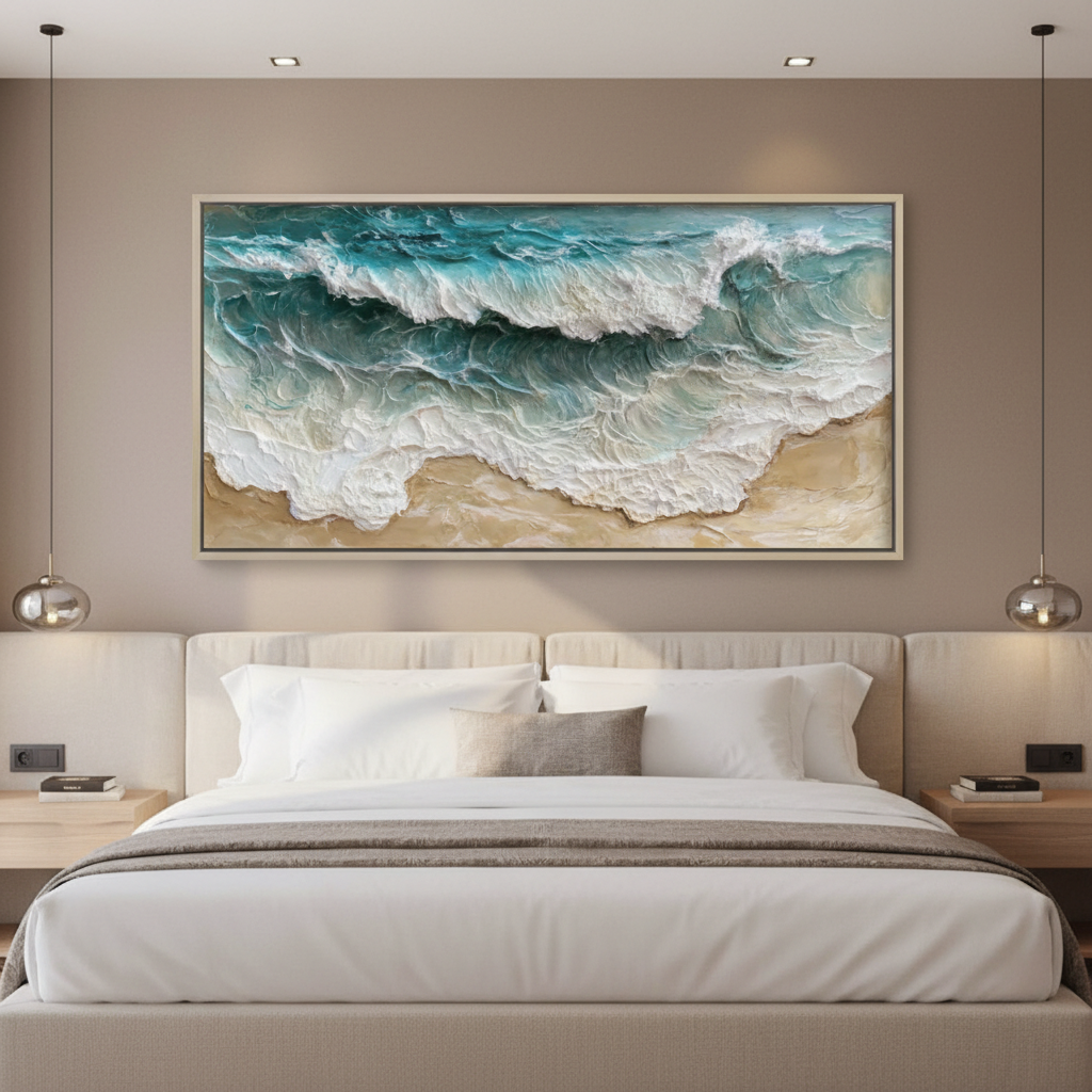 3D Ocean Wave Canvas Wall Art | Coastal Beach Scene Oil Painting #CC 003