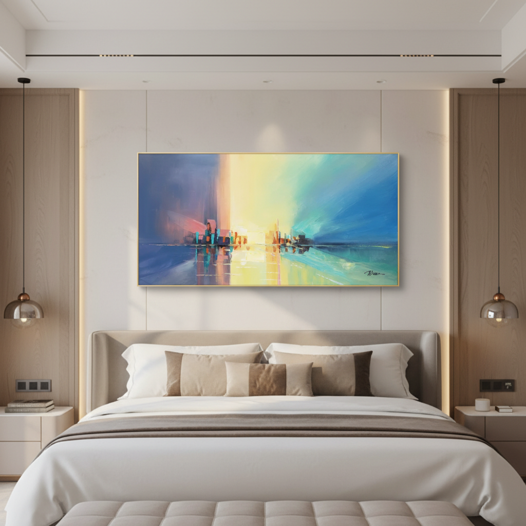 Colorful Urban Horizon Wall Art  | Abstract City Skyline Canvas Art #CC 004