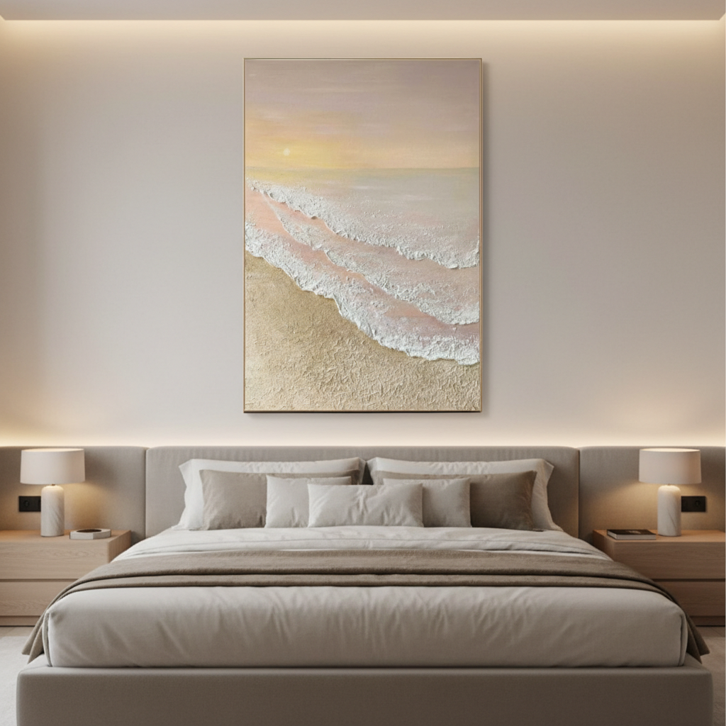 3D Textured Beach Canvas Art - Minimalist Ocean Wave Wall Decor #CC 005
