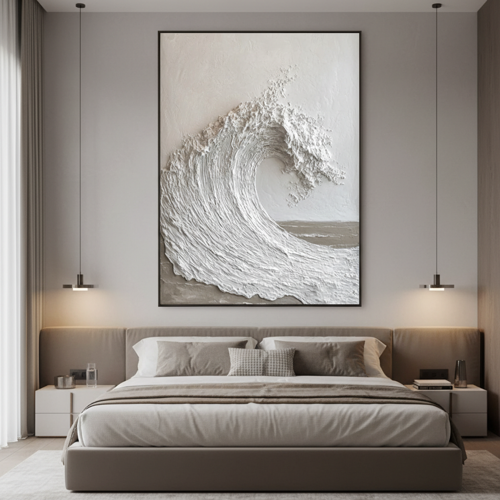 Serene White Sea Wave Handmade Painting - Savy Canvas
