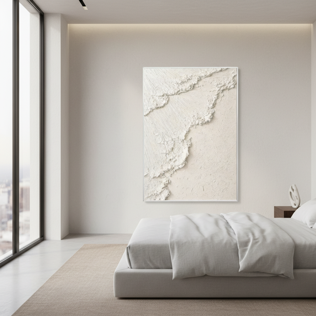 Beach Sand Inspired Textured Abstract Art | White Textured Plaster Wall Art #CC 002