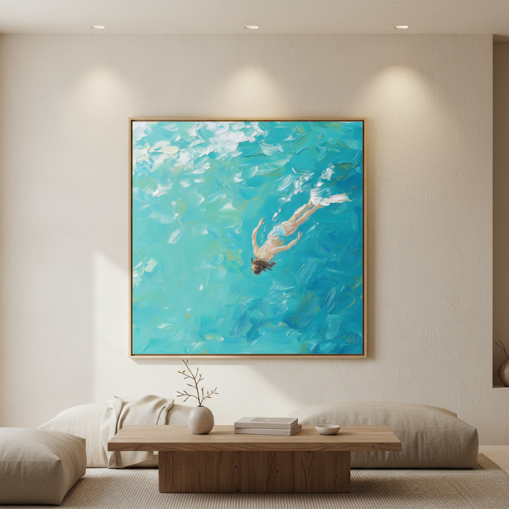 Modern Turquoise Underwater Wall Art - Large Canvas Painting