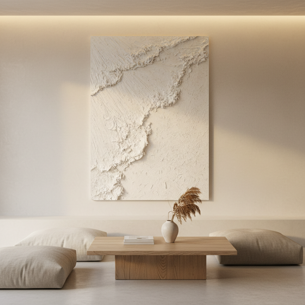 Beach Sand Inspired Textured Abstract Art | White Textured Plaster Wall Art #CC 002