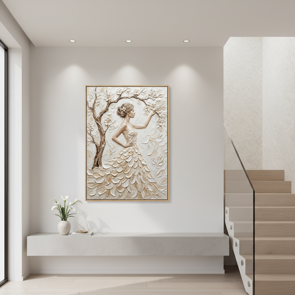 Romantic Wedding Gift, Bride Painting, Floral Dress Art, Elegant Woman Wall Decor #ZZ 273