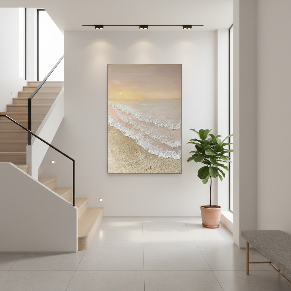 3D Textured Beach Canvas Art - Minimalist Ocean Wave Wall Decor #CC 005