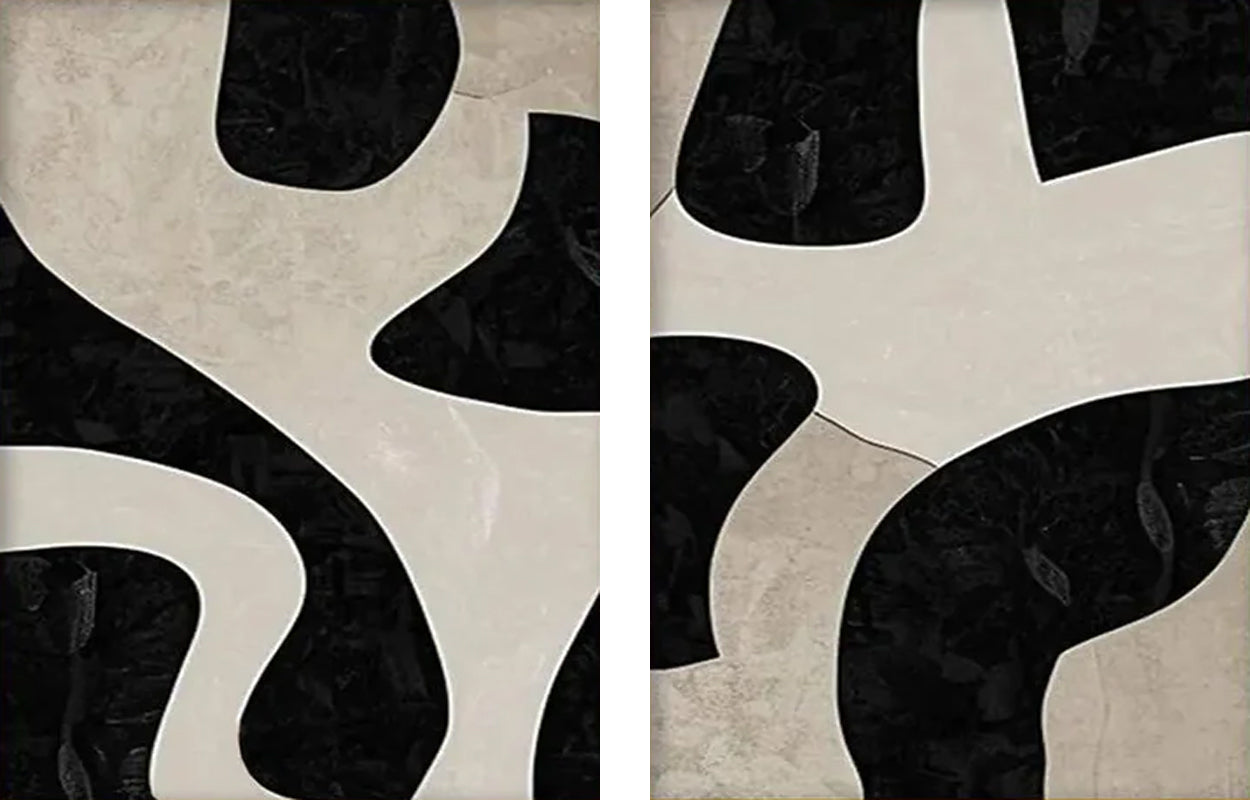 Black and Beige Abstract Wall Art Set of 2 #ZZ 234