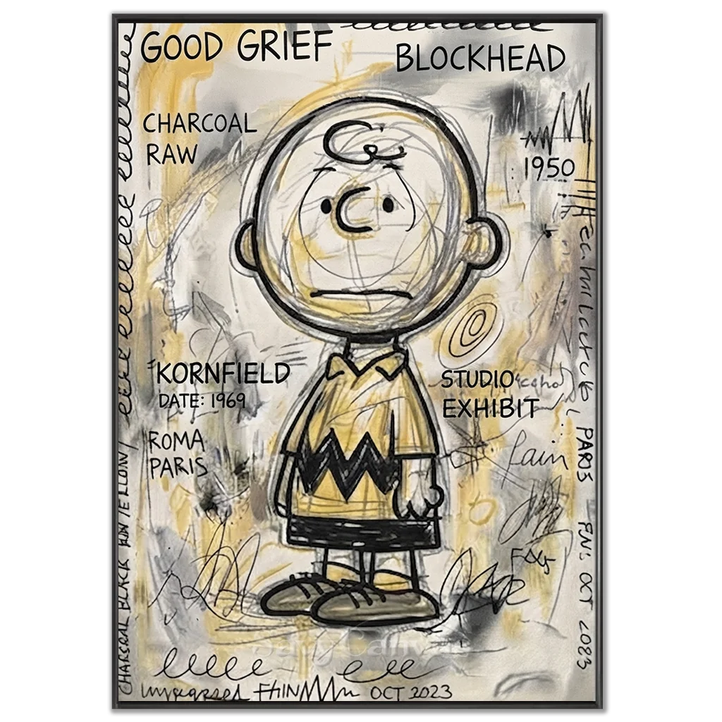 Discover our handmade Modernism Charlie Brown oil painting on textured canvas. Elevate your home with unique cartoon wall art. Shop now for free shipping!