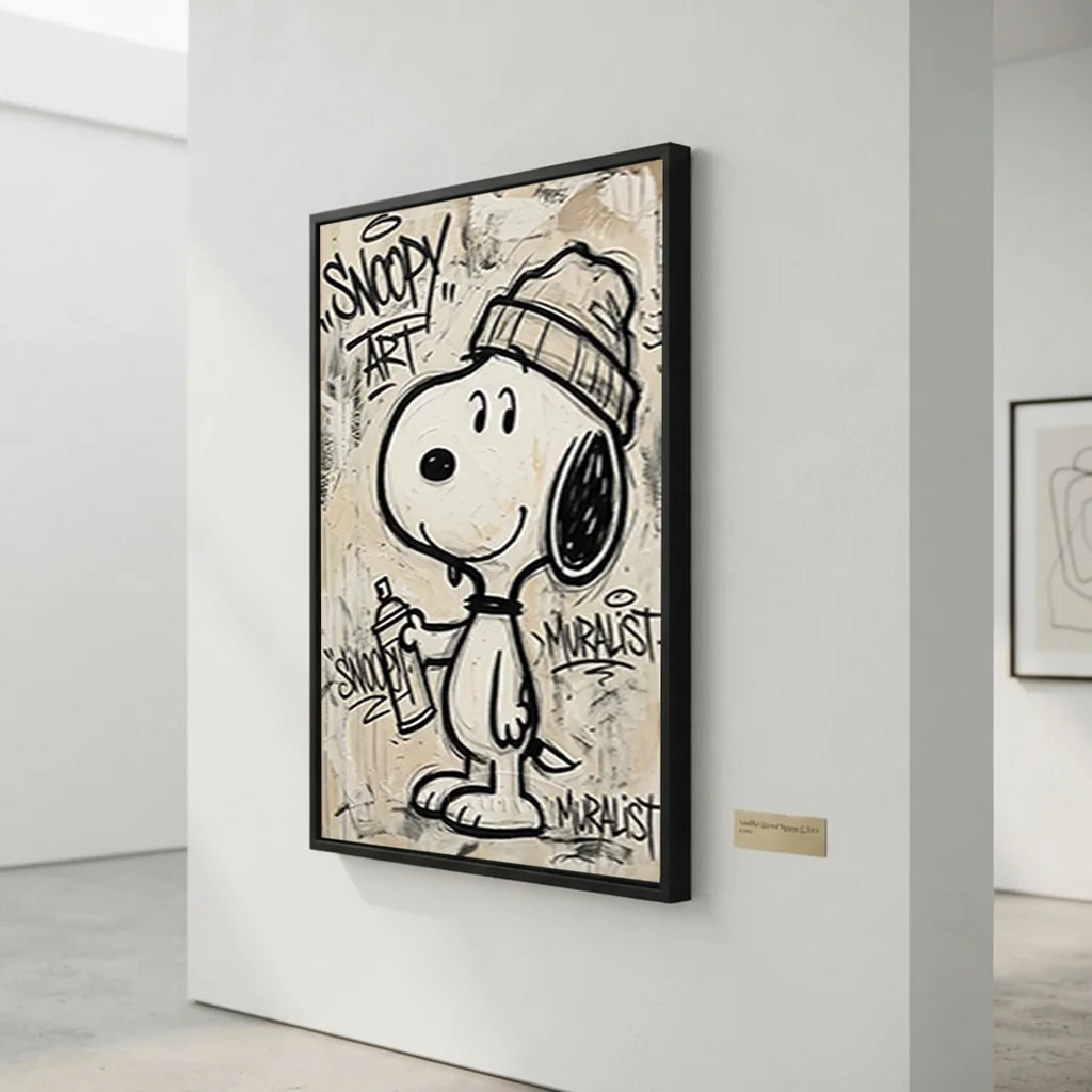 Handmade Street Art Snoopy Oil Painting - Beige Pop Art #SS 387