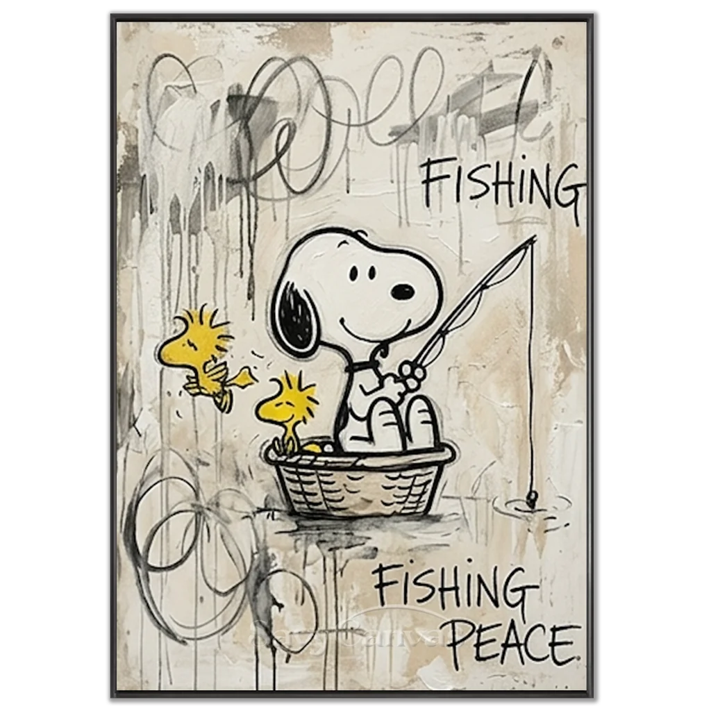 Pop Art Snoopy Fishing Handmade Canvas Painting #SS 388