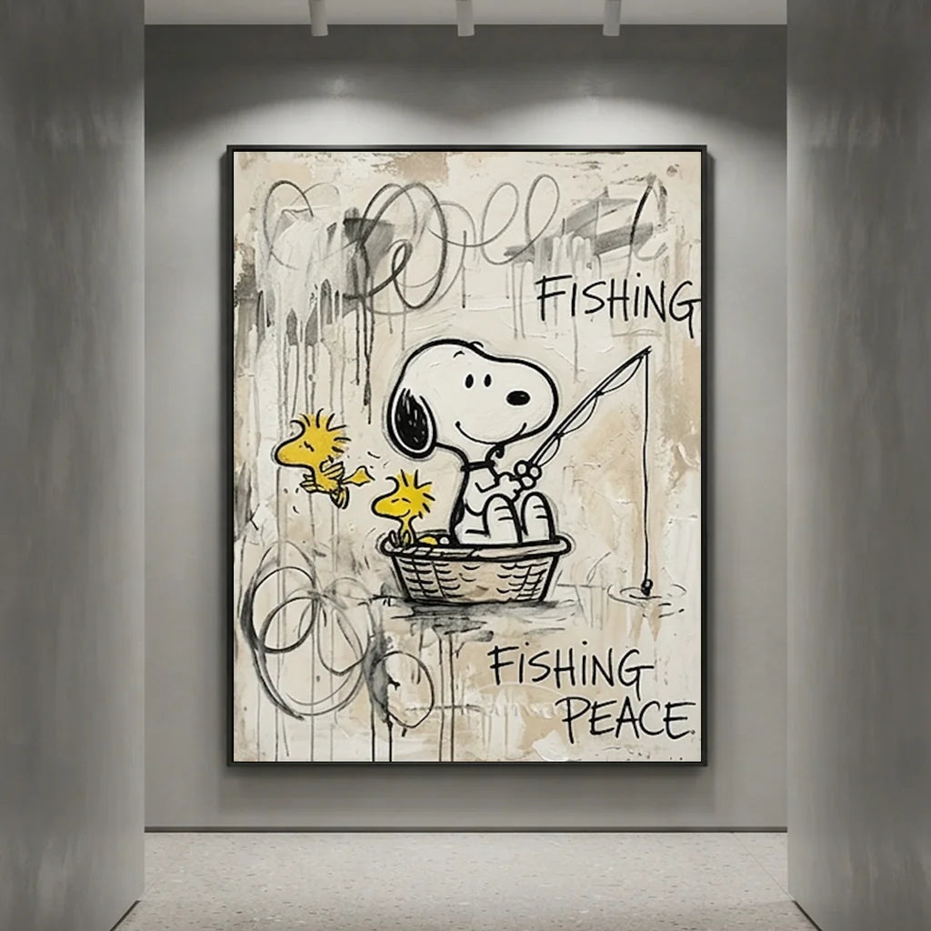 Pop Art Snoopy Fishing Handmade Canvas Painting #SS 388
